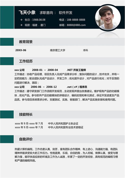 計算機軟件開發簡歷模板